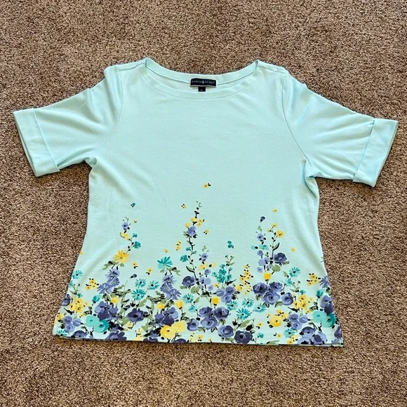 Karen Scott Floral Top with boat Neck & Wide Arm Cuff. Women’s XL EUC - Picture 4 of 13